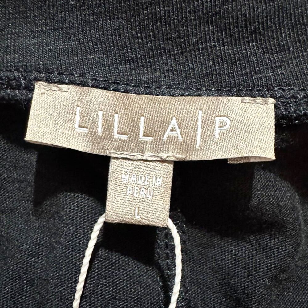 NWT Lilla P Black Cotton Modal Casual Collared V-Neck Long Sleeve Top Size Large - Picture 5 of 7